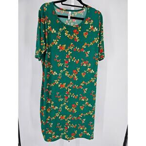 Lularoe Womens Sz 3XL JULIA Midi Dress Short Sleeve Green Floral Print NEW